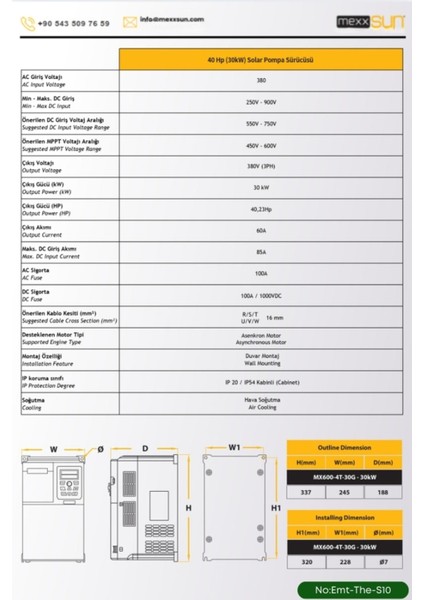 Tarımsal Sulama Hayvancılık ve Bağ Bahçe Güneş Enerjisi 40HP (30 Kw) Solar Pompa Sürücüsü modelleri