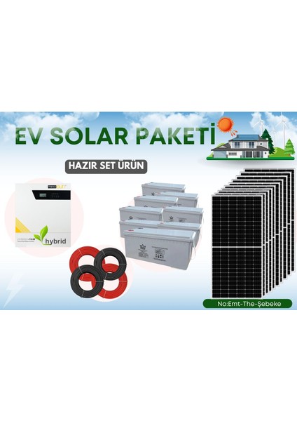 Monokristal Güneş Enerji Seti 18 Adet 585W Panel 8 Adet 200AH Akü Tüm Elektrik Ihtiyaçınıza Uygun