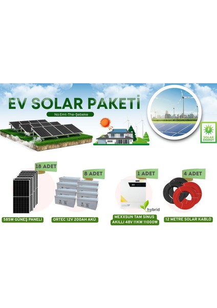 Monokristal Güneş Enerji Seti 18 Adet 585W Panel 8 Adet 200AH Akü Tüm Elektrik Ihtiyaçınıza Uygun fiyatları
