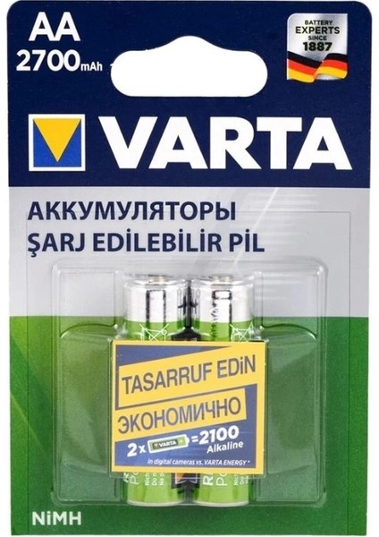 Varta Nı-Mh 1.2V 2700 Mah Hr6 Aa Şarjlı 2li Kalem Pil (5047)
