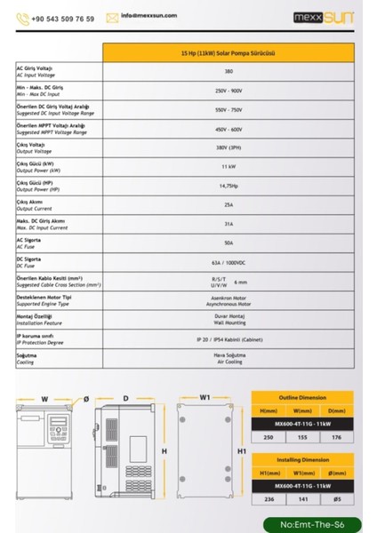 Tarla ve Bahçe Sulama Sistemleri Solar Sulama Güneş Enerjisi 15HP (11 Kw) Solar Pompa Sürücüsü modelleri