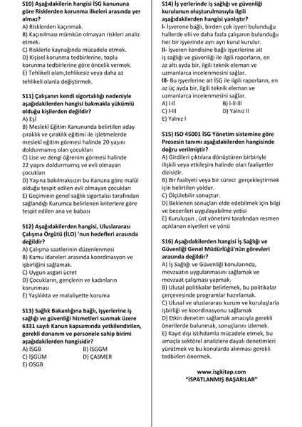 İSGKİTAP-30 ADET DENEME-İŞ GÜVENLİĞİ UZMANLIK SINAVLARINA HAZIRLIK