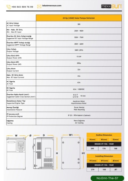 Tarla Bağ Bahçe Derin Sondaj Için Güneş Enerjili Sulama Sistemi 20HP (15 Kw) Solar Pompa Sürücüsü modelleri
