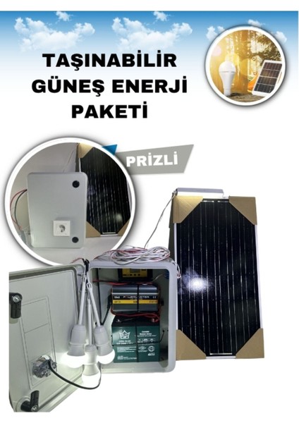 50W PANEL+24AH Jel Akü+3 Lamba Taşınabilir Tv-Lamba Güneş Enerji Paketi