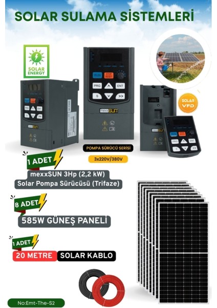 Tarla Bahçeler Için Solar Güneş Enerji Sulama Sistemi 3hp 2.2 Kw Trifaze Solar Pompa Sürücü