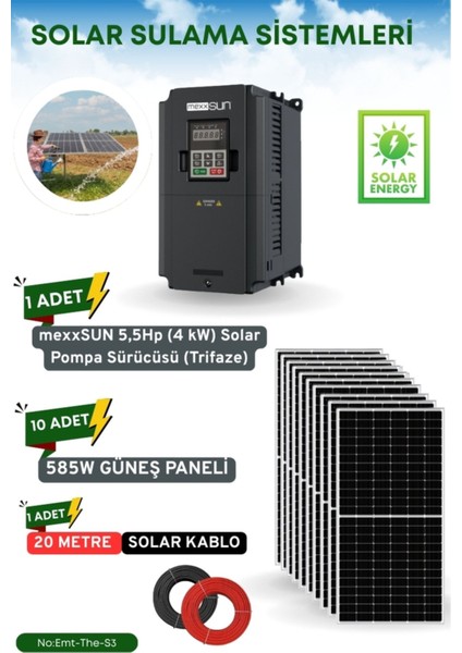 Tarla ve Sera Sulama Sistemi Mexsunn 5.5 Hp 4kw Trifaze Solar Pompa Sürücüsü