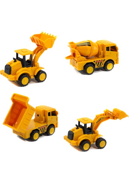 Oyuncak Inşaat Seti Mini Kamyon Mikser Kepçe Ekskavatör 4'lü Set