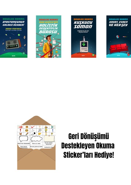 Douglas Adams 4 Kitap Set + Okuma Sticker'ları