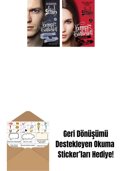 Vampir Günlükleri - Kurtuluş Vol. 3 Maskesiz + Vampir Günlükleri - Avcılar Vol.1 Fantom + Okuma Sticker'ları