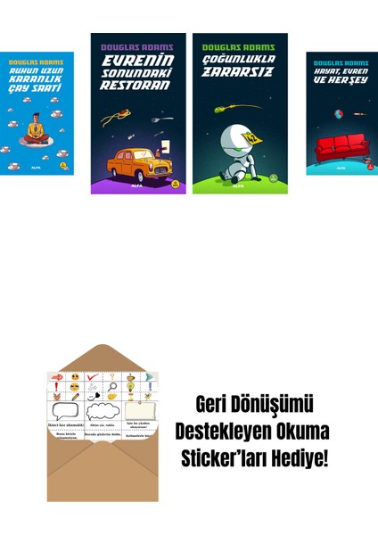 Douglas Adams 4 Kitap Set + Okuma Sticker'ları