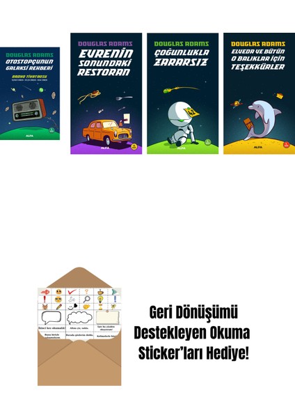 Douglas Adams 4 Kitap Set + Okuma Sticker'ları