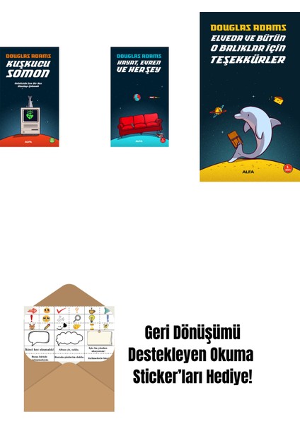 Douglas Adams 3 Kitap Set + Okuma Sticker'ları