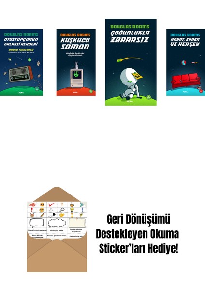 Douglas Adams 4 Kitap Set + Okuma Sticker'ları