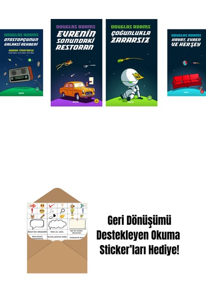 Douglas Adams 4 Kitap Set + Okuma Sticker'ları