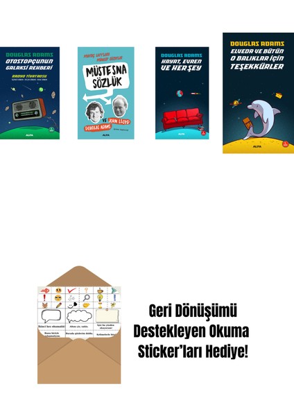 Douglas Adams 4 Kitap Set + Okuma Sticker'ları