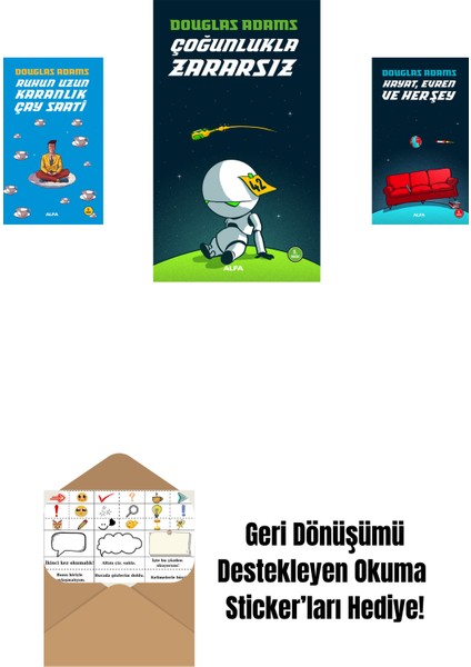 Douglas Adams 3 Kitap Set + Okuma Sticker'ları