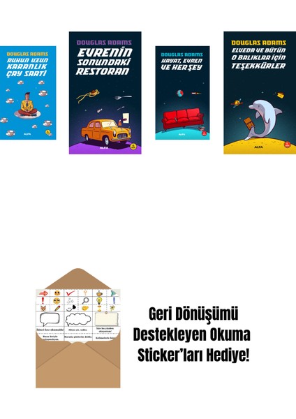 Douglas Adams 4 Kitap Set + Okuma Sticker'ları
