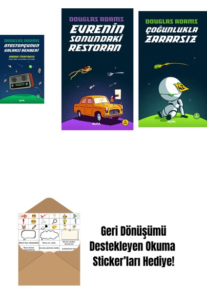 Douglas Adams 3 Kitap Set + Okuma Sticker'ları