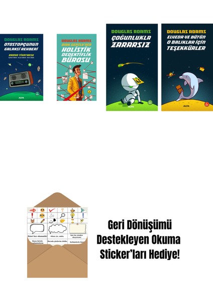 Douglas Adams 4 Kitap Set + Okuma Sticker'ları