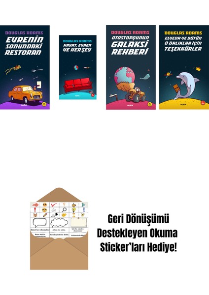 Douglas Adams 4 Kitap Set + Okuma Sticker'ları