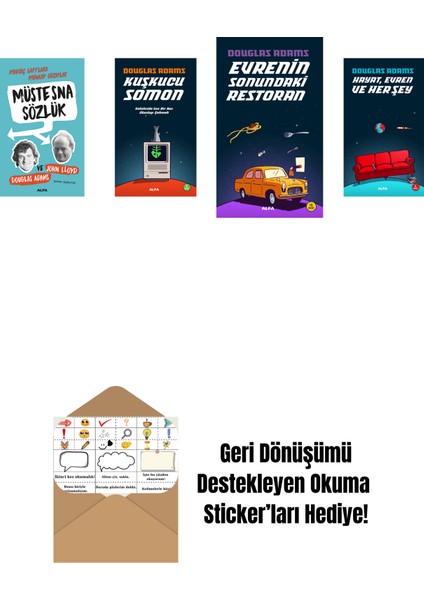 Douglas Adams 4 Kitap Set + Okuma Sticker'ları