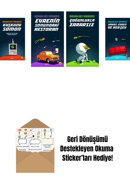 Douglas Adams 4 Kitap Set + Okuma Sticker'ları