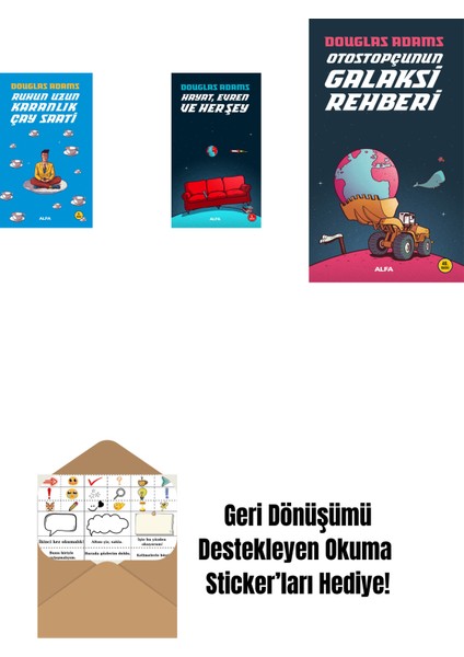 Douglas Adams 3 Kitap Set + Okuma Sticker'ları