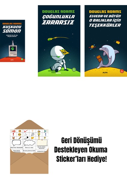 Douglas Adams 3 Kitap Set + Okuma Sticker'ları