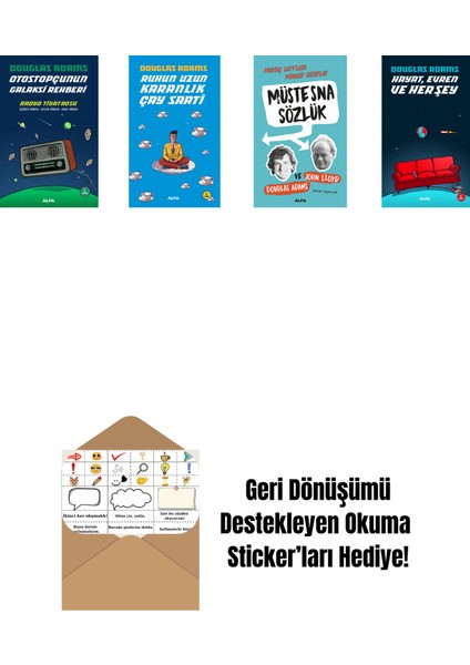 Douglas Adams 4 Kitap Set + Okuma Sticker'ları