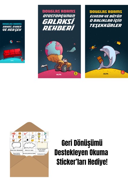 Douglas Adams 3 Kitap Set + Okuma Sticker'ları