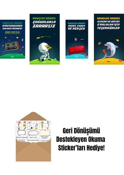 Douglas Adams 4 Kitap Set + Okuma Sticker'ları