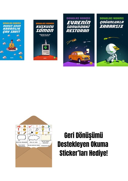 Douglas Adams 4 Kitap Set + Okuma Sticker'ları