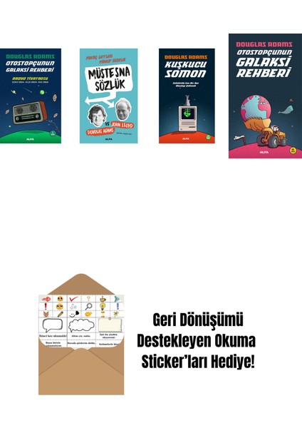 Douglas Adams 4 Kitap Set + Okuma Sticker'ları