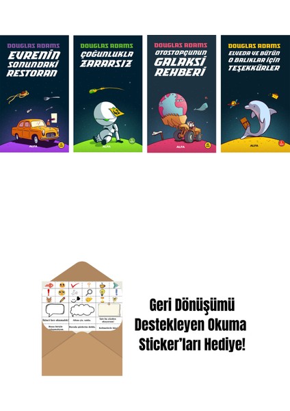 Douglas Adams 4 Kitap Set + Okuma Sticker'ları