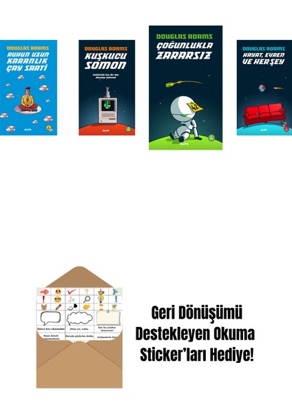 Douglas Adams 4 Kitap Set + Okuma Sticker'ları