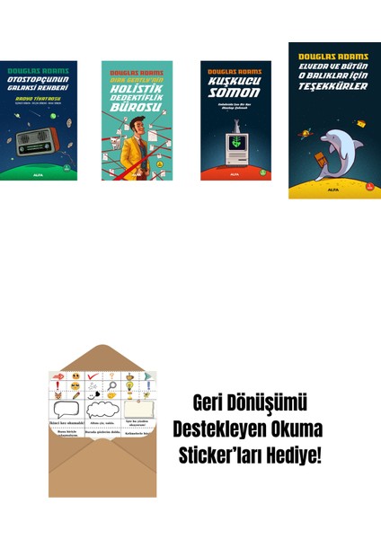 Douglas Adams 4 Kitap Set + Okuma Sticker'ları