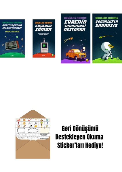 Douglas Adams 4 Kitap Set + Okuma Sticker'ları