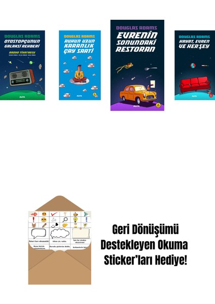 Douglas Adams 4 Kitap Set + Okuma Sticker'ları
