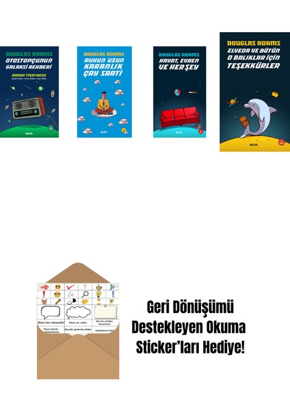 Douglas Adams 4 Kitap Set + Okuma Sticker'ları