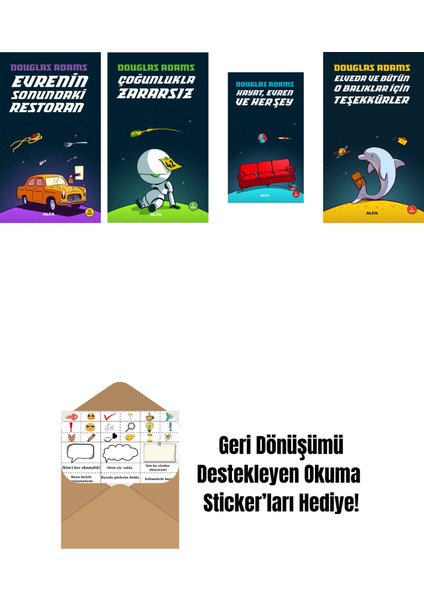 Douglas Adams 4 Kitap Set + Okuma Sticker'ları