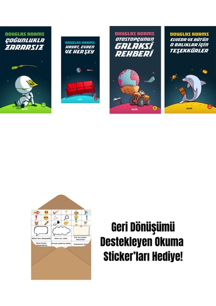 Douglas Adams 4 Kitap Set + Okuma Sticker'ları