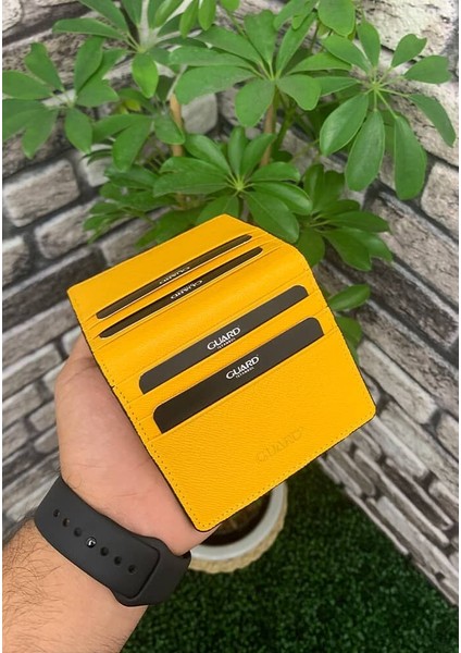 Derije Hakiki Deri Sarı Patlı Tasarım Unisex Kartlık (T431)
