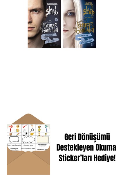 Vampir Günlükleri - Kurtuluş Vol. 3 Maskesiz + Vampir Günlükleri - Kurtuluş Vol. 1 Görünmeyen + Okuma Sticker'ları