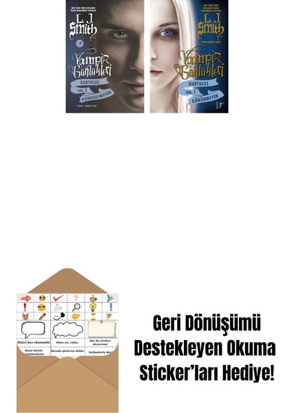 Vampir Günlükleri - Kurtuluş Vol. 2 Konuşulmayan + Vampir Günlükleri - Kurtuluş Vol. 1 Görünmeyen + Okuma Sticker'ları