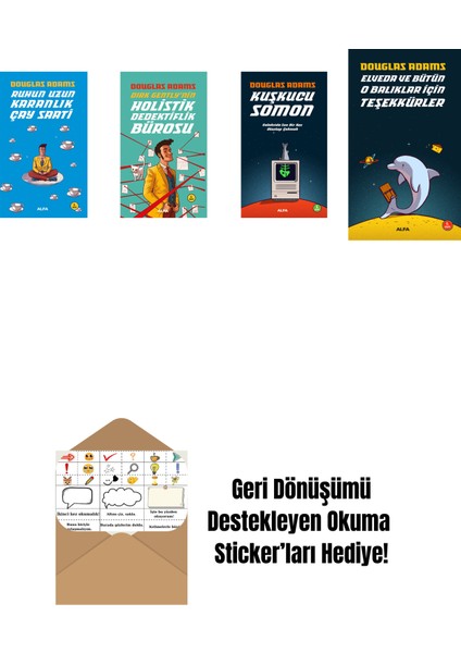 Douglas Adams 4 Kitap Set + Okuma Sticker'ları