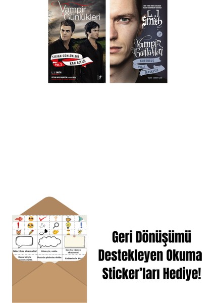 Vampir Günlükleri - Stefan Günlükleri Vol. 2 Kan Açlığı + Vampir Günlükleri - Kurtuluş Vol. 3 Maskesiz + Okuma Sticker'ları