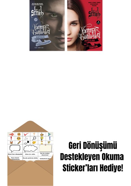 Vampir Günlükleri - Kurtuluş Vol. 2 Konuşulmayan + Vampir Günlükleri - Avcılar Vol.1 Fantom + Okuma Sticker'ları