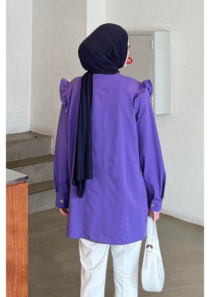 Hakim Yaka Önü Pileli Tunik Mor
