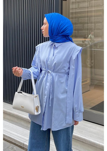 Bel Bağlamalı Omuz Vatkalı Gömlek Bebe Mavisi