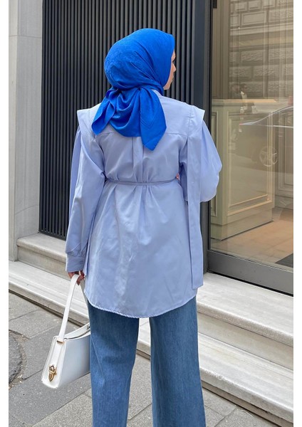 Bel Bağlamalı Omuz Vatkalı Gömlek Bebe Mavisi